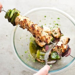 Grilled Chicken Souvlaki with Green Peppers and Onion