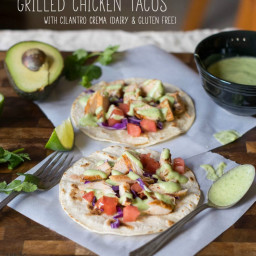 Grilled Chicken Tacos with Cilantro Crema (dairy free)