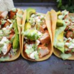 Grilled Chicken Tacos with Roasted Poblano Crema