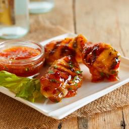 Grilled Chicken Wings with Sweet Red Chili and Peach Glaze