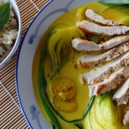 Grilled chicken with bok choy in coconut milk