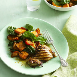 Grilled chicken with pumpkin and tomato salad
