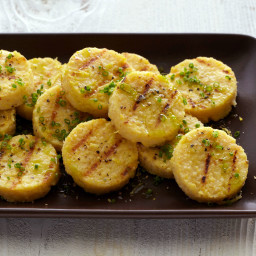 Grilled Chickpea Polenta Cakes with Chive Oil and Lemon