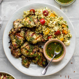 Grilled Chimichurri Chicken with Couscous Salad.