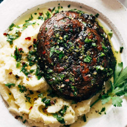 Grilled Chimichurri Portobellos with Goat Cheese Mashed Potatoes
