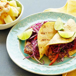 Grilled Chipotle Pork Tacos with Red Slaw and Brown Sugar Pineapple