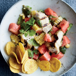Grilled Cobia Salad with Corn and Watermelon