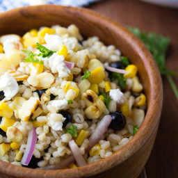 Grilled Corn and Barley Salad with Blueberries and Goat Cheese