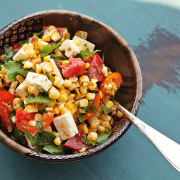 Grilled Corn, Tomato, Feta, and Herb Salad Recipe