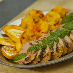 Grilled Cuban Mojo Marinated Pork Tenderloin with Fried Plantains