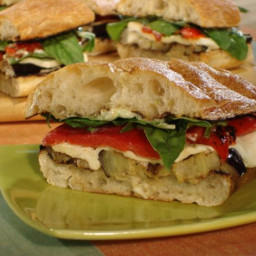 Grilled Eggplant and Fresh Mozzarella on Ciabatta with Roasted Red Peppers,