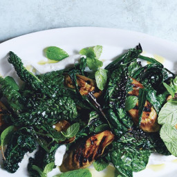 Grilled Eggplant and Greens with Spiced Yogurt