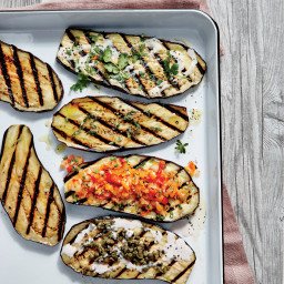 Grilled Eggplant Planks with Creamy Lemon-Garlic Dressing