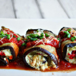 Grilled Eggplant Roulade with Pesto Ricotta Filling