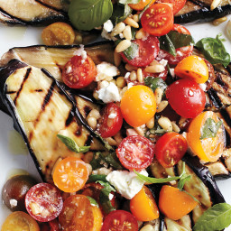 Grilled Eggplant with Tomatoes, Basil, and Feta