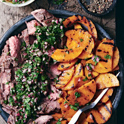 Grilled Flank Steak & Butternut Squash with Chimichurri-Style Sauce