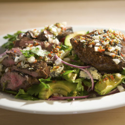 Grilled Flat-Iron Steak with Avocado, Tomato, and Red Onion Salad