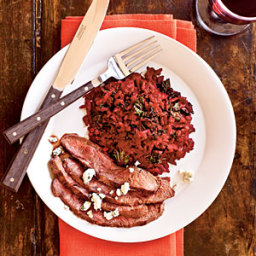 Grilled Flatiron Steaks with Kale and Beet Risotto
