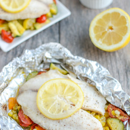 Grilled Foil Packet Tilapia with Pesto Veggies