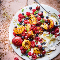 Grilled fruit salad with honey labneh