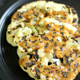Grilled Ginger Cauliflower Steaks with Tahini Sauce