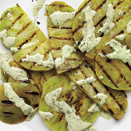 Grilled Green Tomatoes with Creamy Basil Sauce