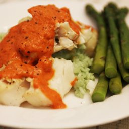 Grilled Halibut with Roasted Red Pepper Puree