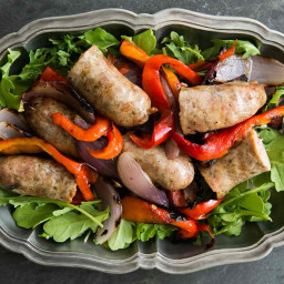 Grilled Italian Sausage with Peppers, Onions and Arugula