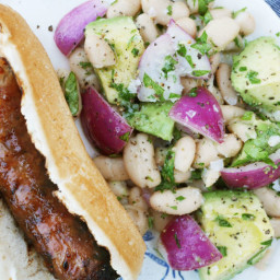 Grilled Italian Sausages with White Bean and Avocado Salad