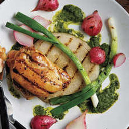 Grilled Jicama, Radishes, Scallions, and Chicken with Asian-Style "Chi