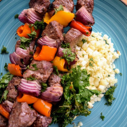Grilled Kabobs with Cauliflower Rice and Sauted Kale