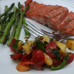 Grilled King Salmon with Tomato-Peach Salsa