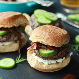 Grilled Lamb Burgers with Whipped Feta and Cucumbers