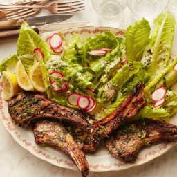 Grilled Lamb Chops With Lettuce and Ranch Dressing