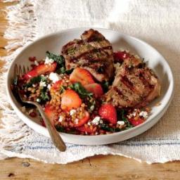 Grilled Lamb Chops with Wheat Berry, Strawberry, and Lacinato Kale Salad