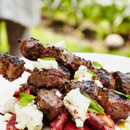 Grilled Lamb Skewers with Carrots, Feta, and Mint