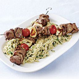 Grilled Lamb, Tomato, and Halloumi Skewers with Orzo Salad