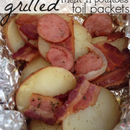 Grilled Meat 'n Potatoes Foil Packets (ranch, onions, bacon, and sausage)