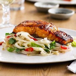 Grilled miso salmon with rice noodles