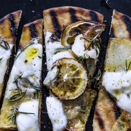 Grilled Naan with Burrata and Roasted Potato and Lemon