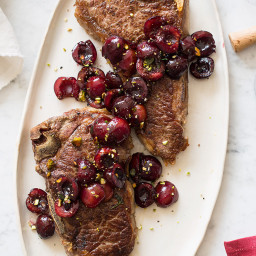 Grilled New York Steak with a Cherry Port Compote