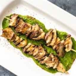 Grilled Oyster Mushroom Kebabs With Parsley-Spinach Puree 