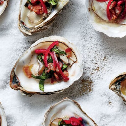 Grilled Oysters with Bacon Vinaigrette Recipe