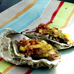 Grilled Oysters with Mango Pico de Gallo and Red Chili Horseradish