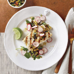 Grilled Pacific Halibut with Grilled Tomatillo-Poblano Salsa