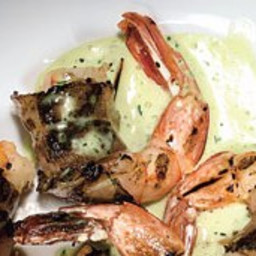 Grilled Pancetta-Wrapped Shrimp with Creamy Herb Dressing