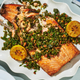Grilled Party Salmon With Green Romesco