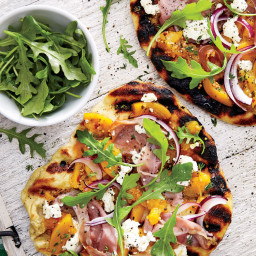 Grilled Peach Chutney Pizza with Prosciutto and Goat Cheese