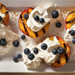 Grilled Peaches With Dukkah and Blueberries