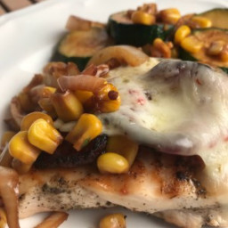 Grilled Pepper Jack Chicken with Zucchini and Corn Sauté
